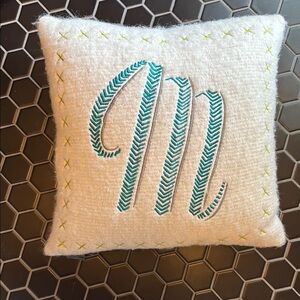Anthropologie embroidered White wool Monogrammed Throw Pillow